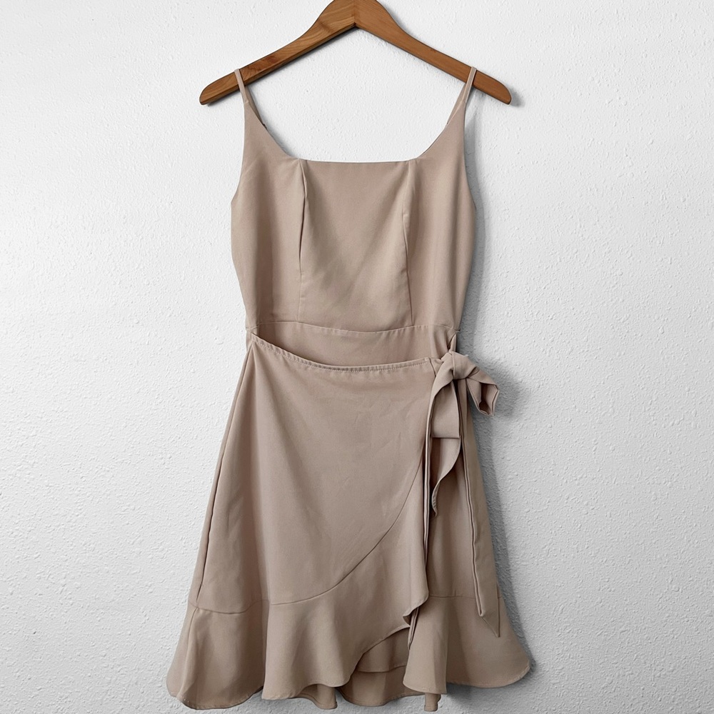 Taupe Wrap Ruffle Dress Size Small